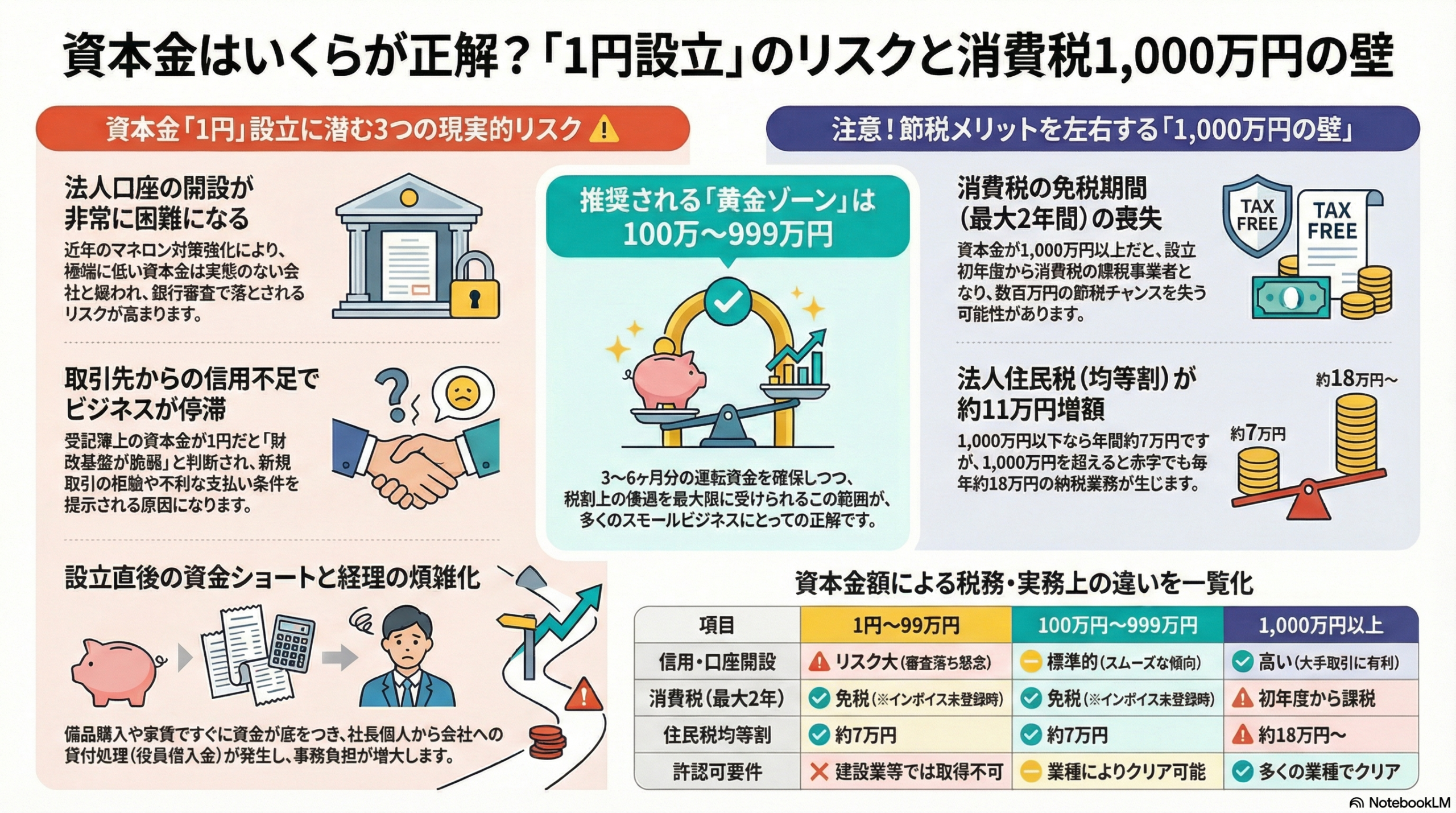 資本金はいくらが正解？「1円設立」のリスクと消費税1,000万円の壁